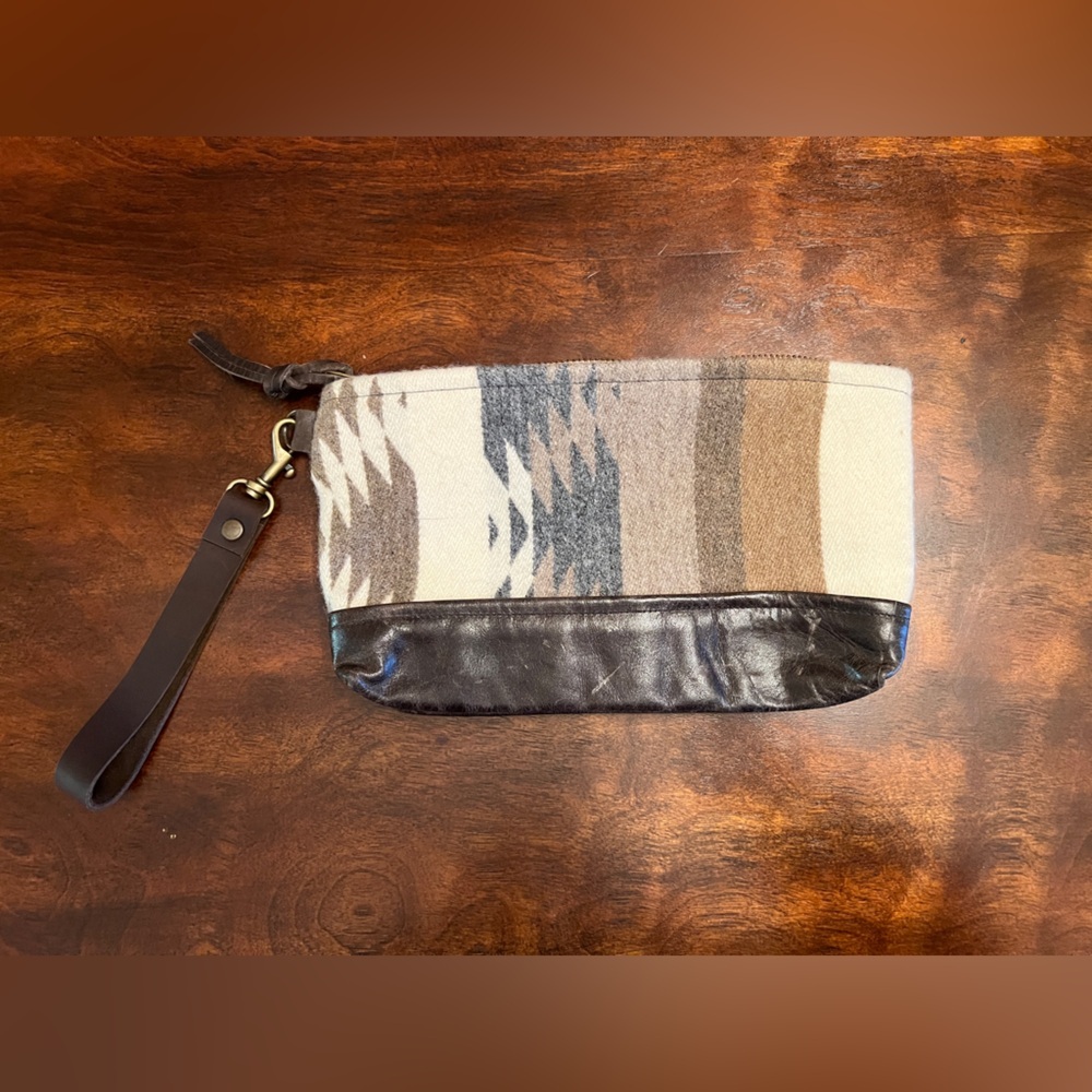 NanMade Wool Leather Wristlet Clutch Portland Handmade Southwest Boho Pouch